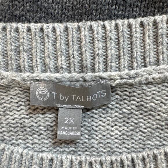 T by Talbots Thermolite Gray Blue Colorblock Wool Cotton Blend Sweater Women 2X - Picture 6 of 7